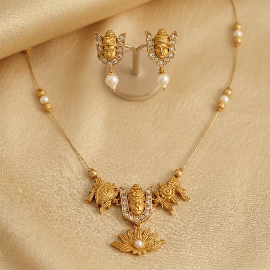 Divine Lotus & Lord Venkateswara Gold-Plated Pendant Set view 3