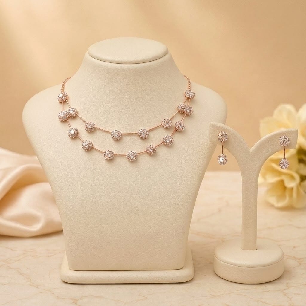 Glimmering Double-Strand Floral Necklace Set