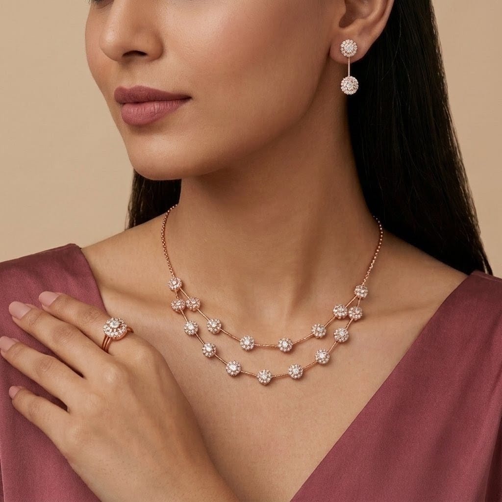 Glimmering Double-Strand Floral Necklace Set view 2