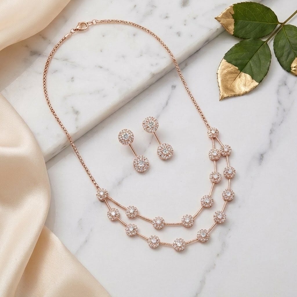 Glimmering Double-Strand Floral Necklace Set view 3