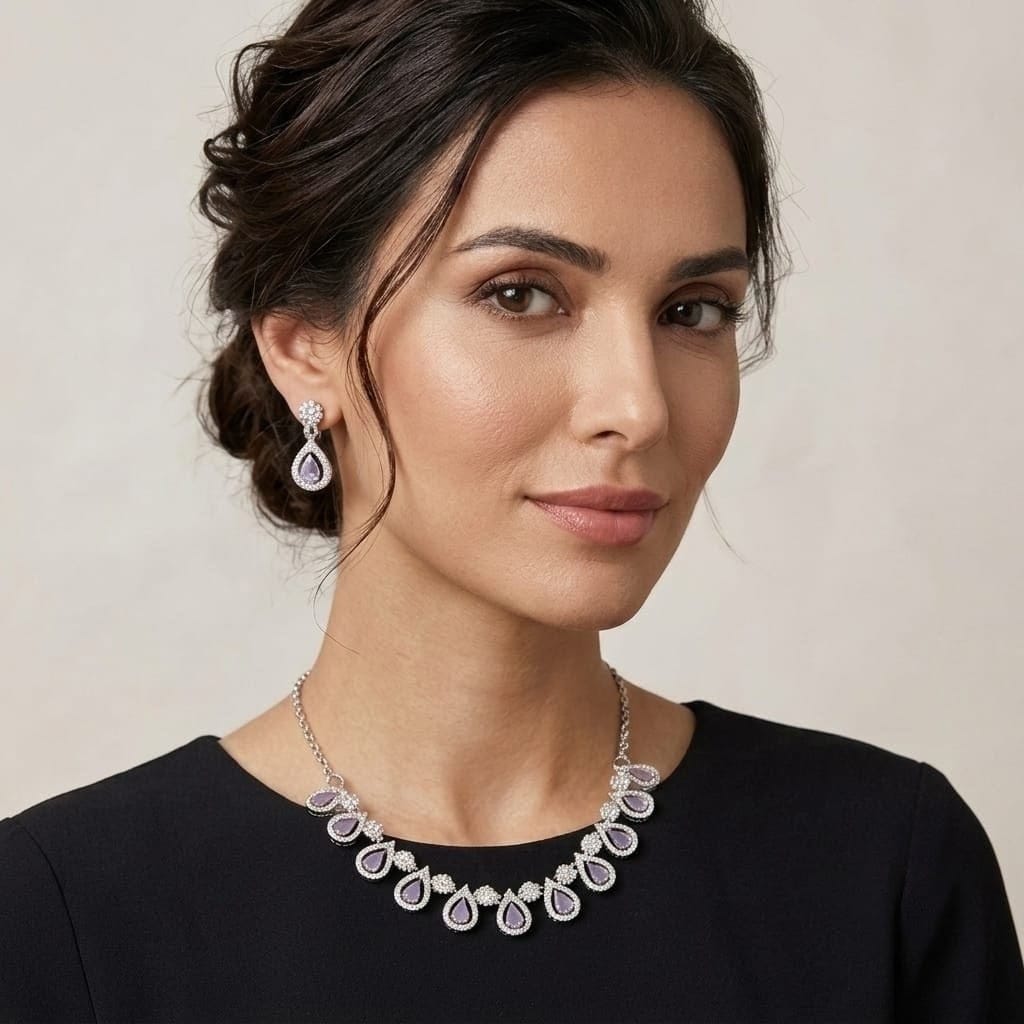 Celestial Teardrop Tanzanite & CZ Halo Jewellery Set view 2
