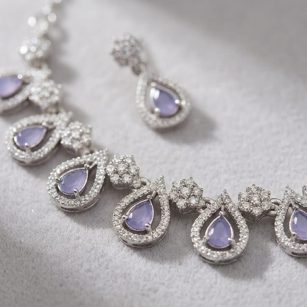Celestial Teardrop Tanzanite & CZ Halo Jewellery Set view 3