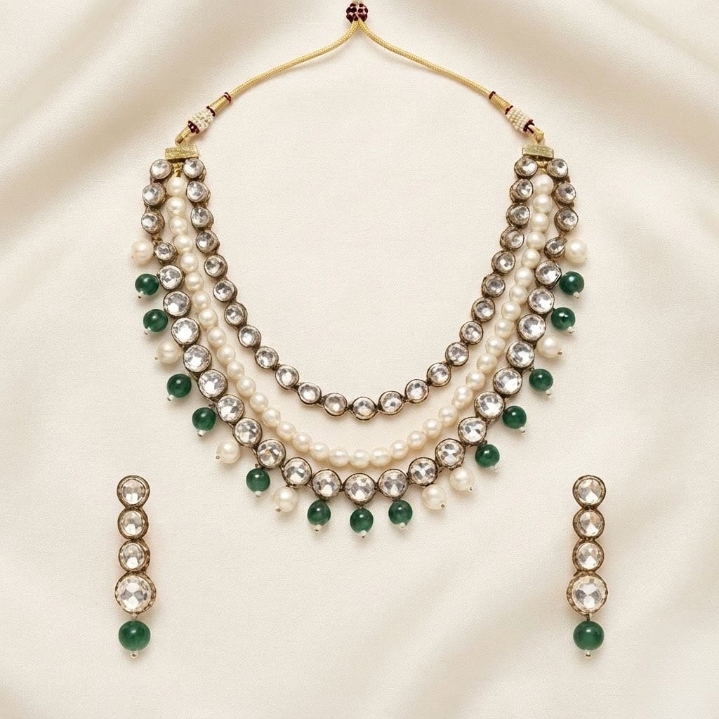 Emerald Pearl Kundan Necklace Set