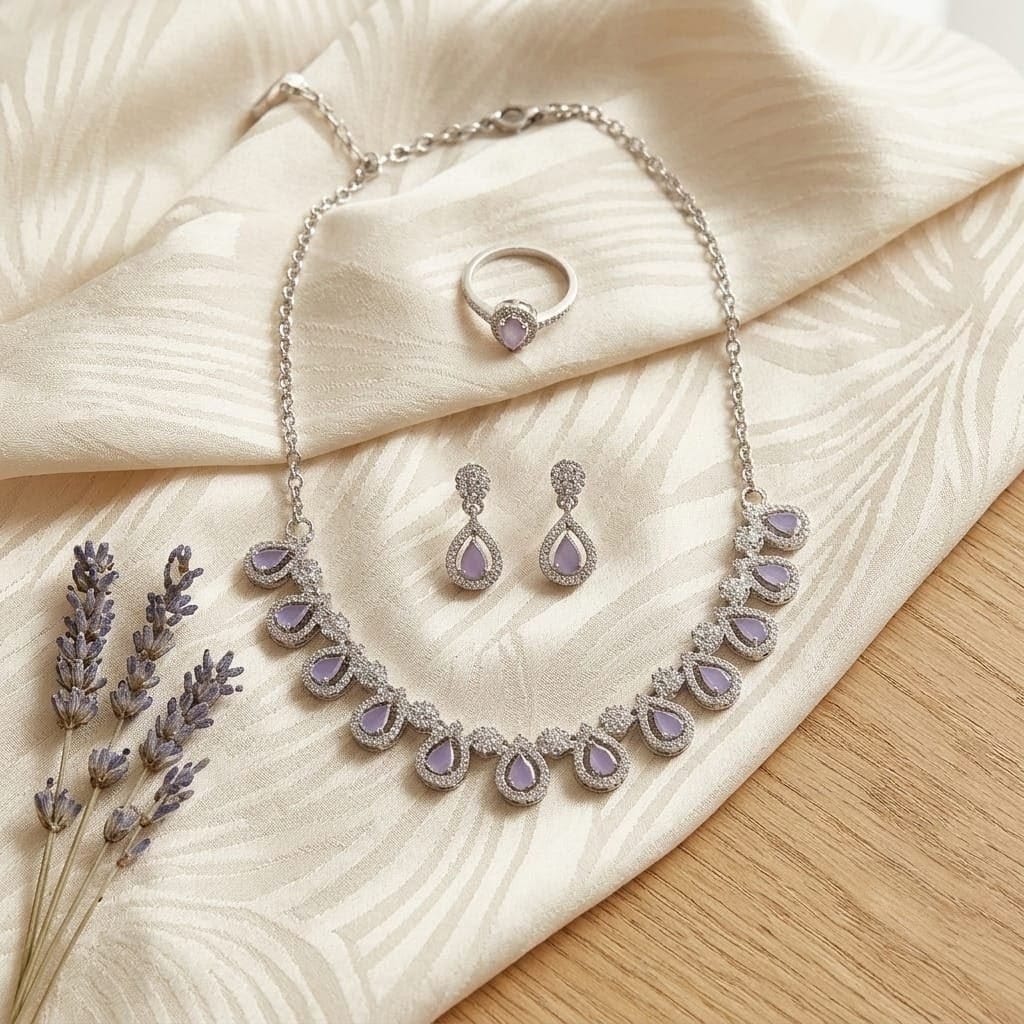Celestial Teardrop Tanzanite & CZ Halo Jewellery Set view 4