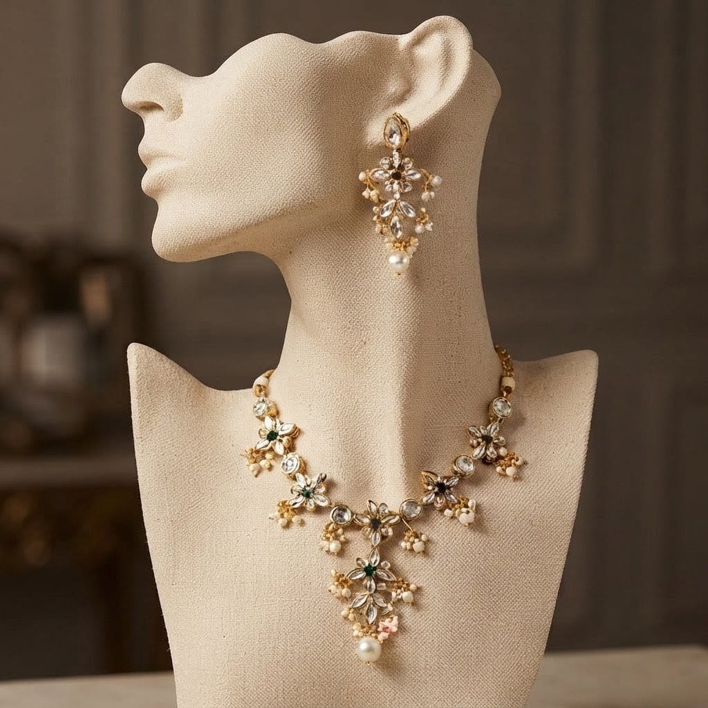 Royal Polki & Emerald Bridal Necklace Set view 2