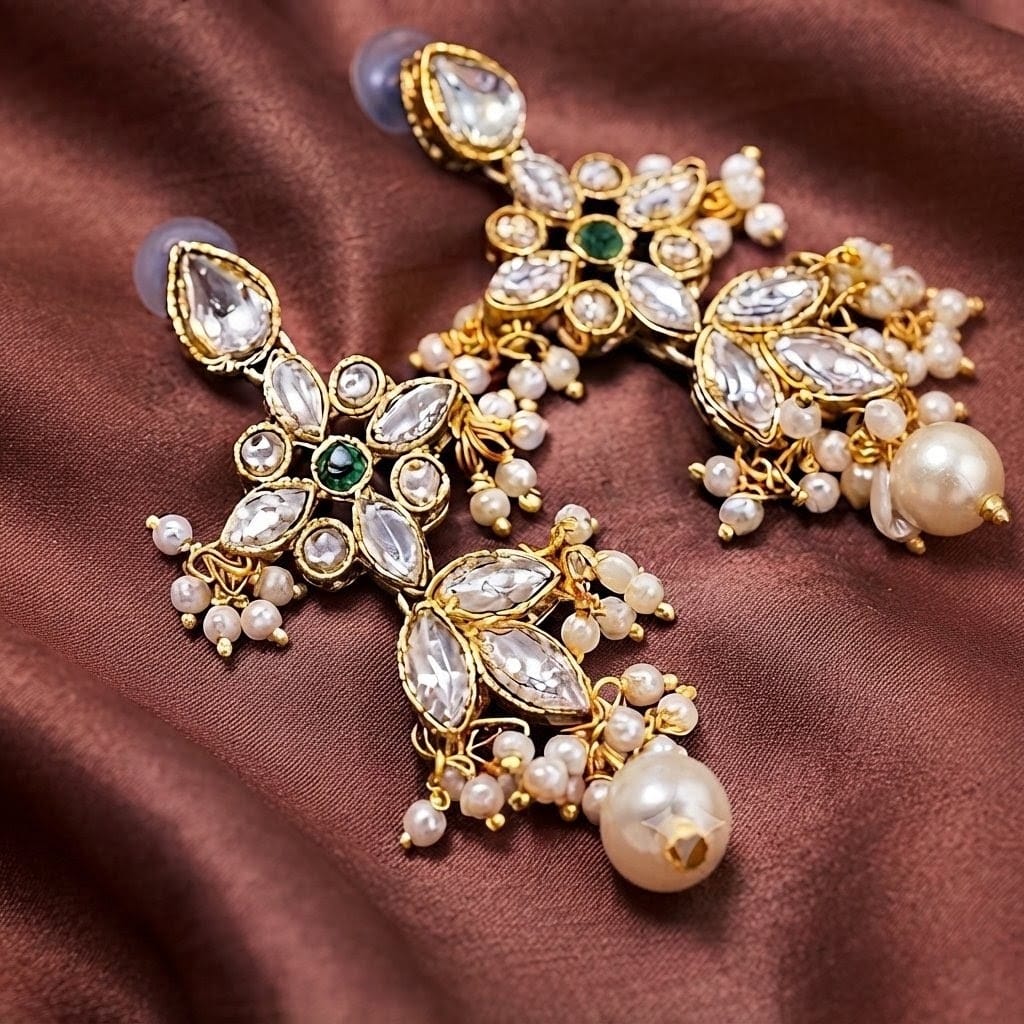 Royal Polki & Emerald Bridal Necklace Set view 4