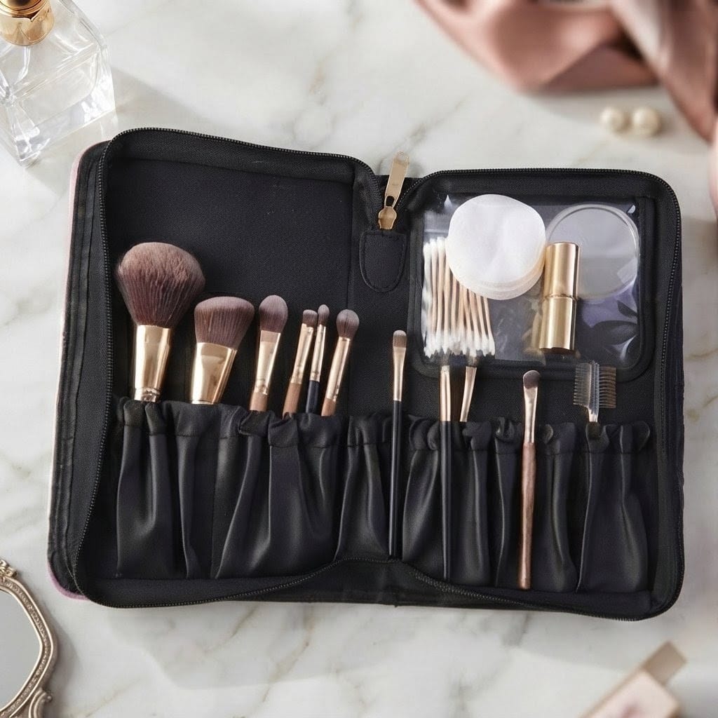 Elegant Sakura Floral Roll-Up Cosmetic & Makeup Brush Organizer Bag view 2