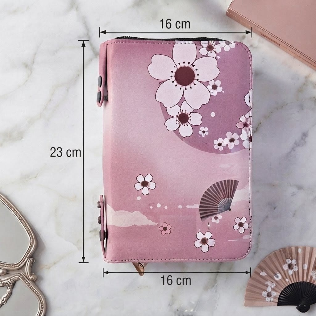 Elegant Sakura Floral Roll-Up Cosmetic & Makeup Brush Organizer Bag view 3