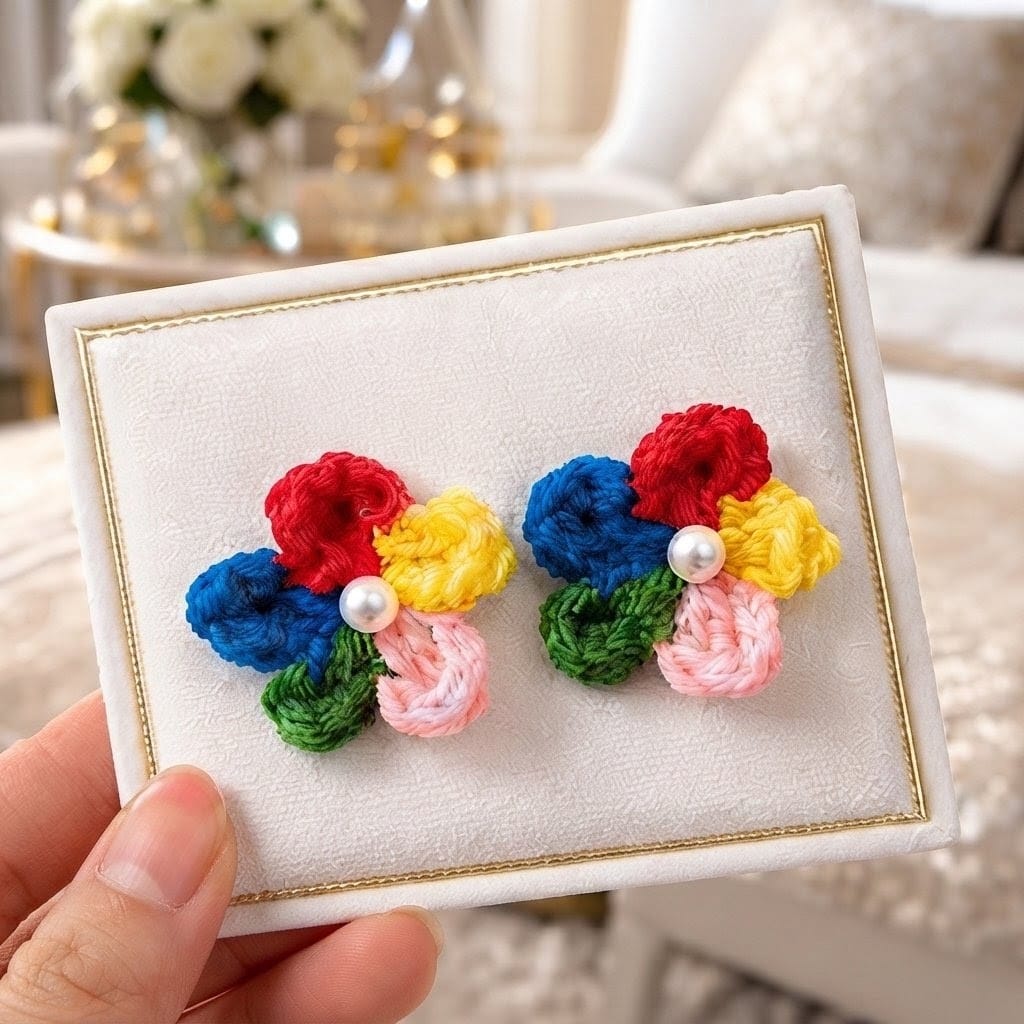 Handmade Crochet Floral Cluster Studs
