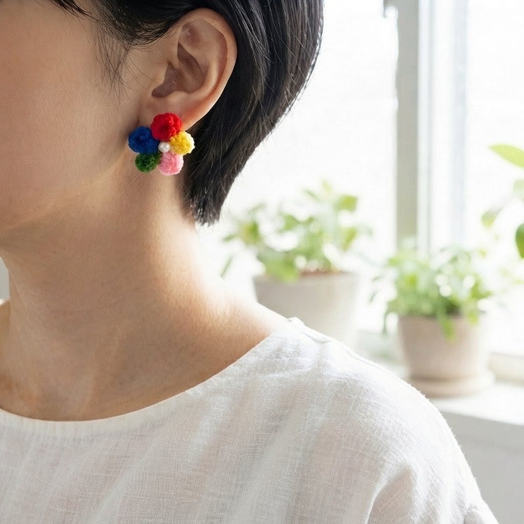 Handmade Crochet Floral Cluster Studs view 2