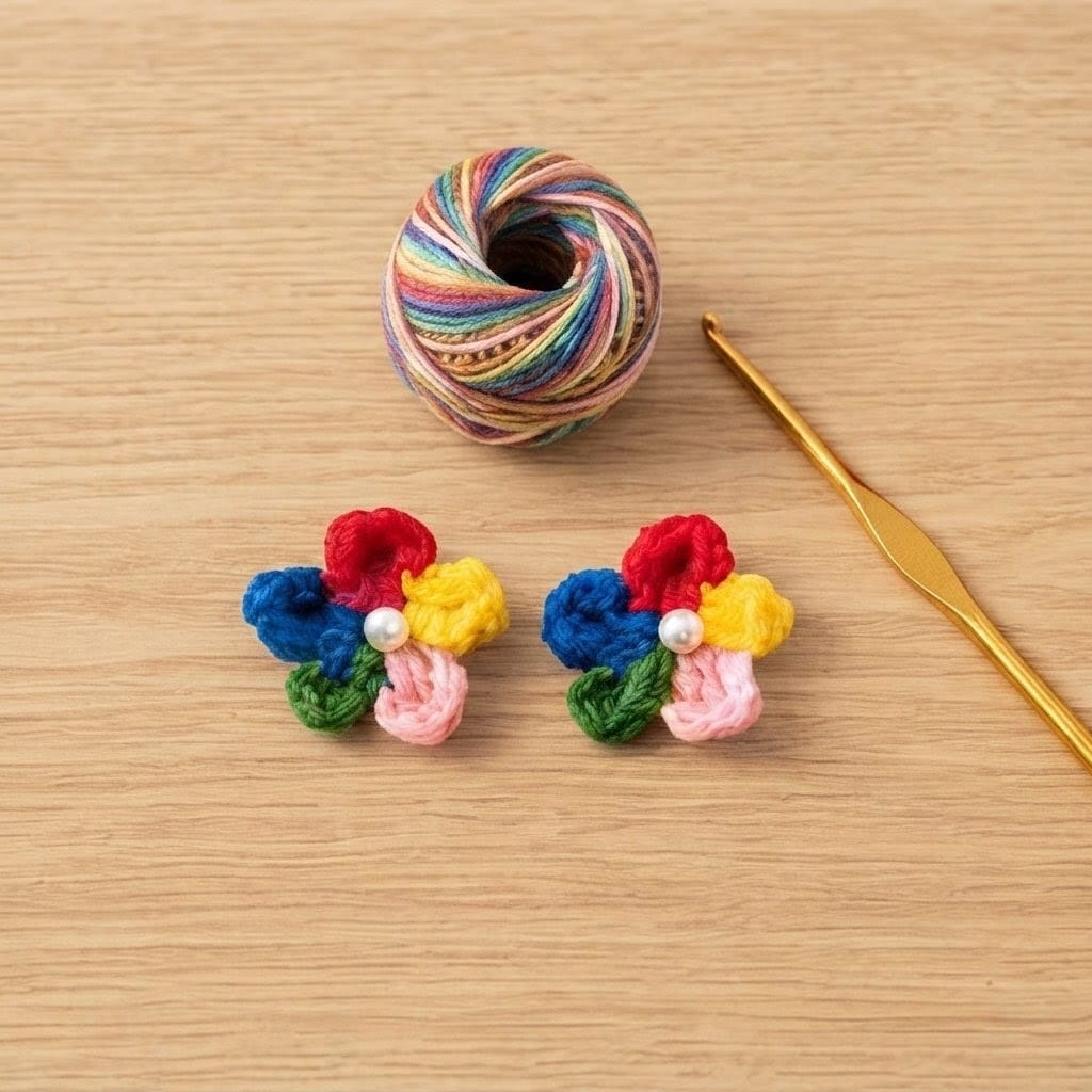 Handmade Crochet Floral Cluster Studs view 4