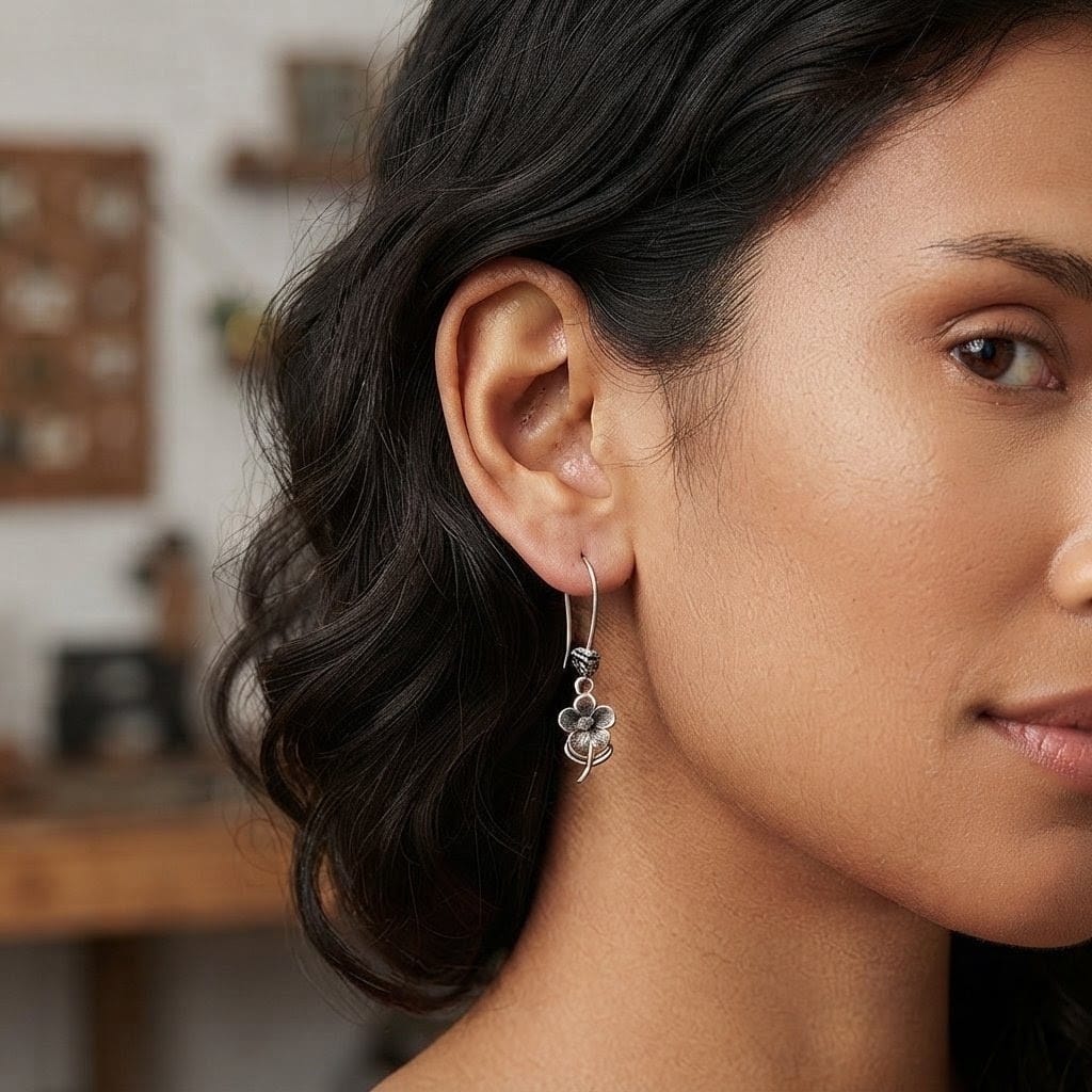 Whispering Blossom Silver Dangle Earrings view 2