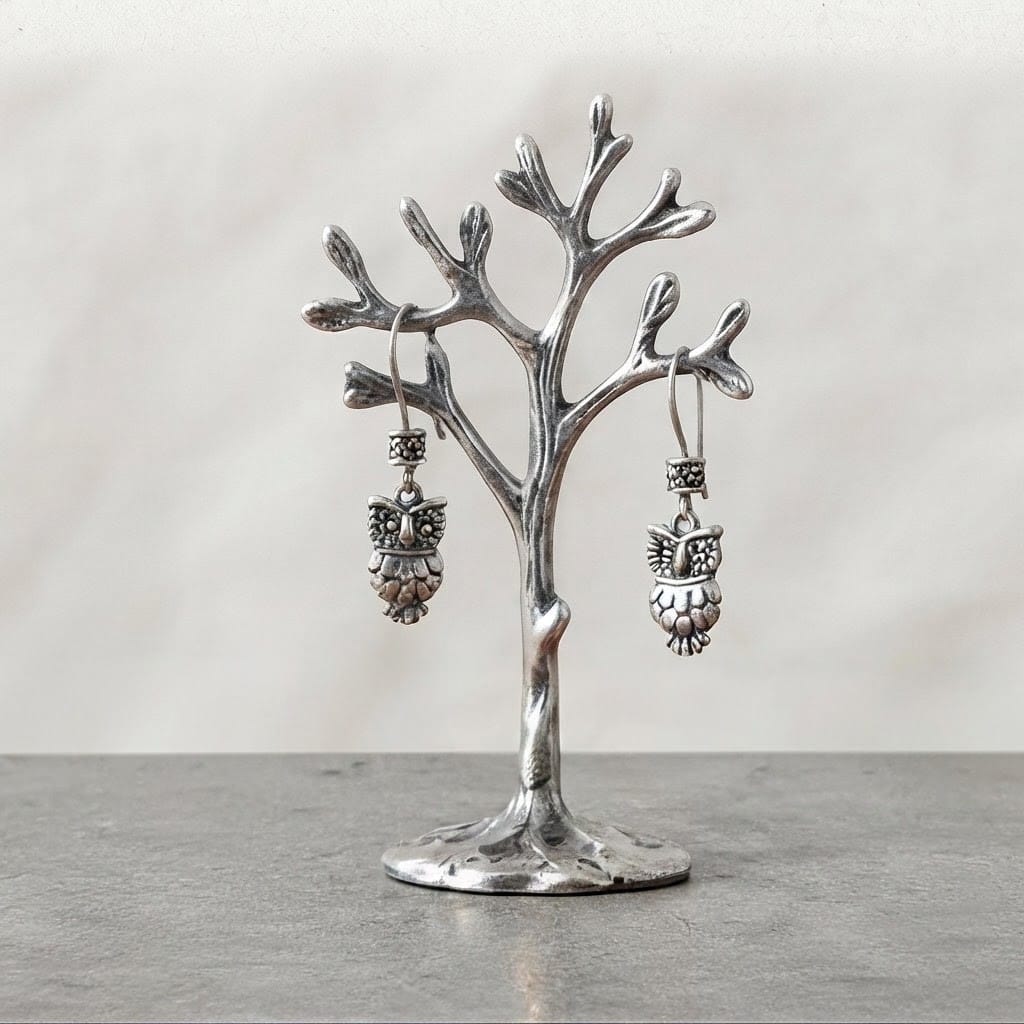 Wisdom Keepers Antique Silver Owl Earrings view 3
