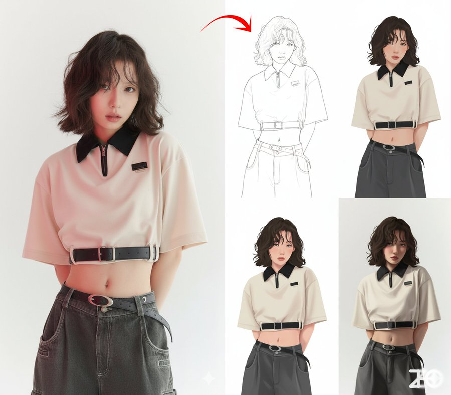 Photo to Illustration with Drawing Process
