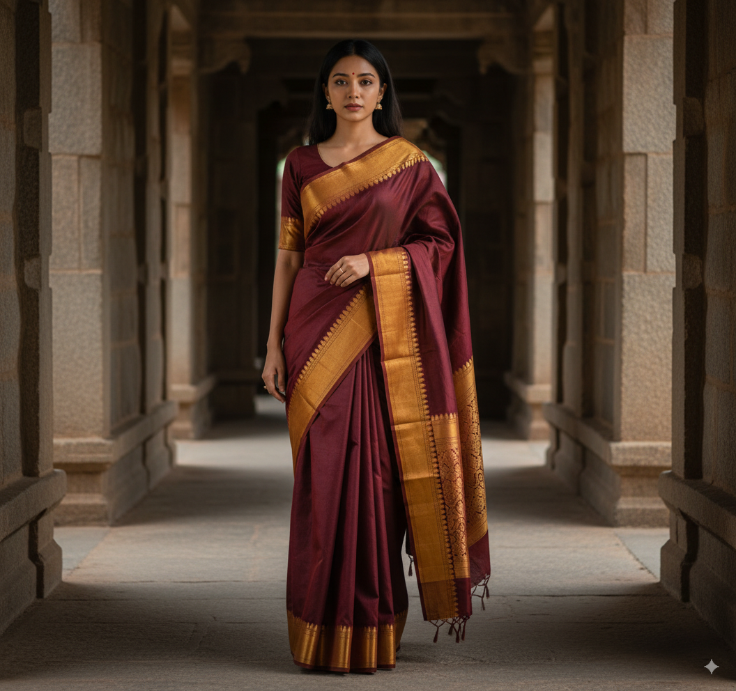 Deep Maroon Temple Kanchipuram