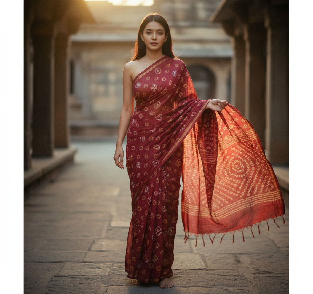 Faded Crimson Bandhani Film Era