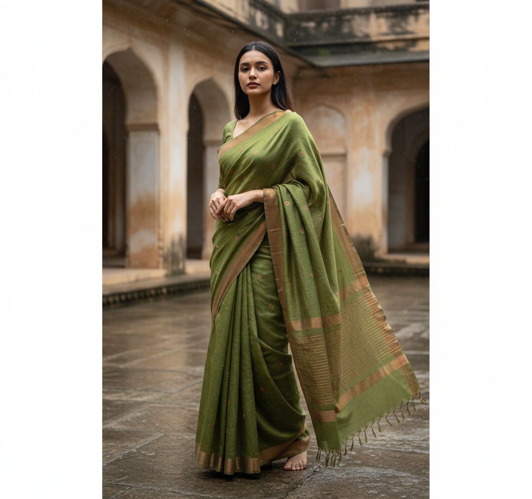 Moss Copper Tussar Raw Silk
