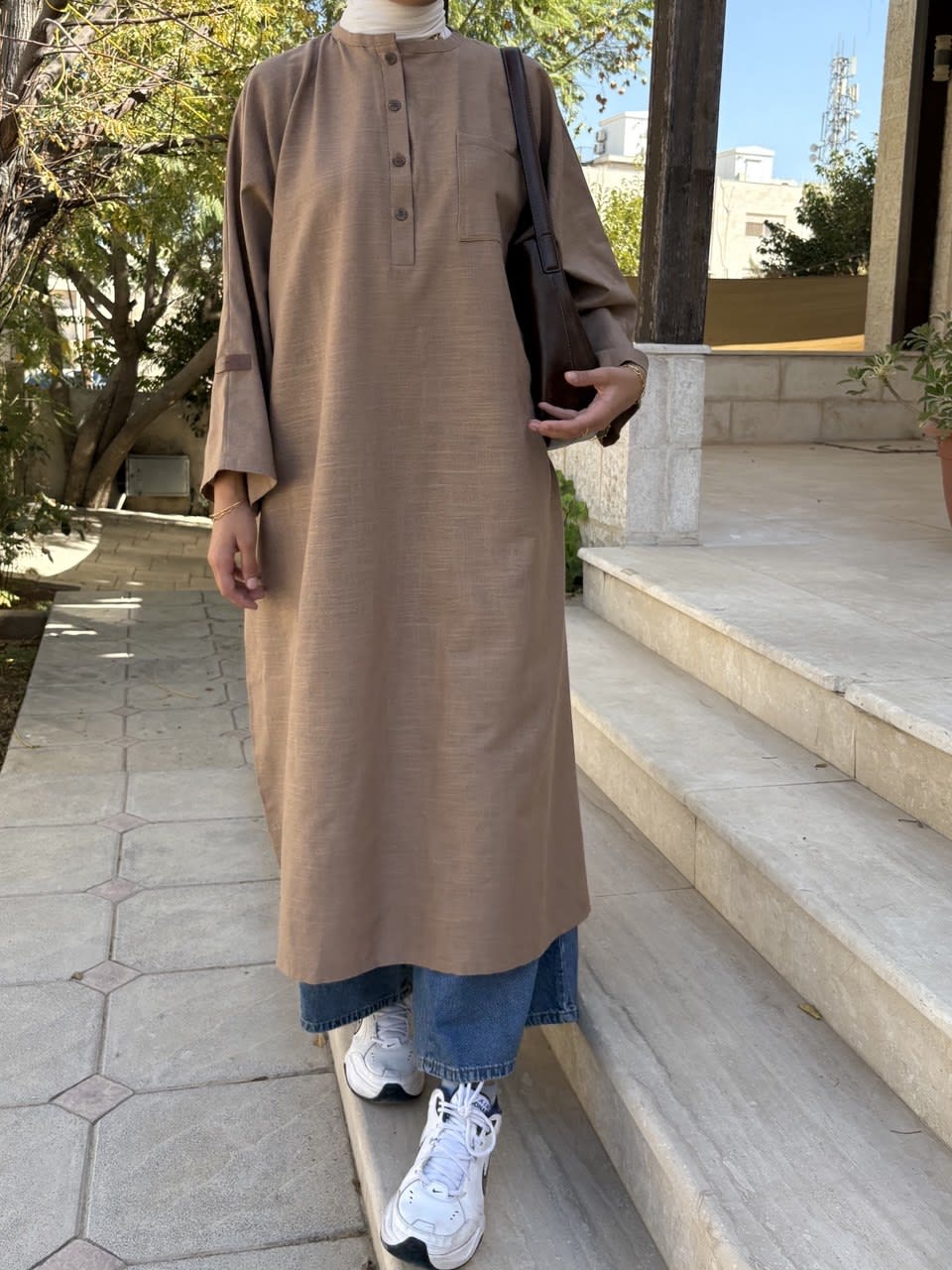 Brown Short Linen Abaya