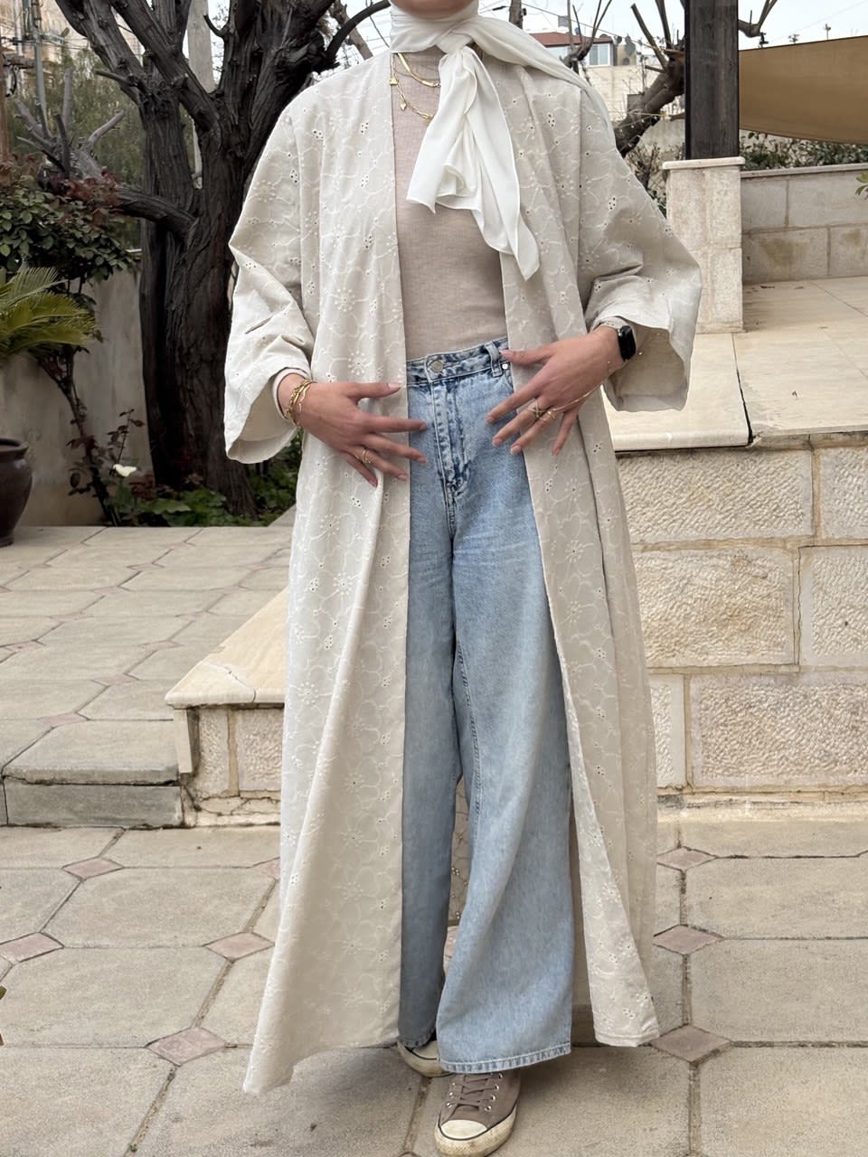 Ivory Linen Bloom Abaya