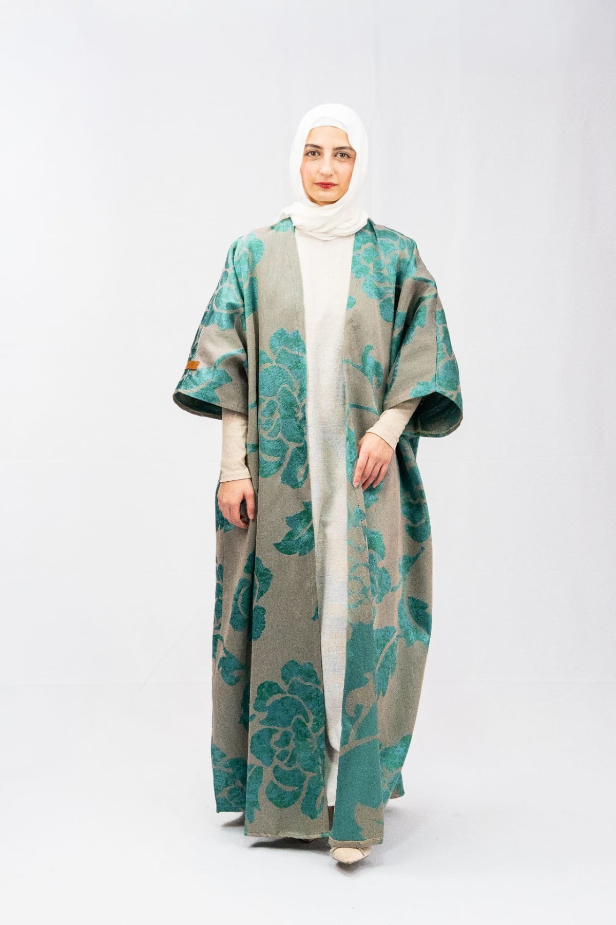 Turquoise Bloom Silk Abaya