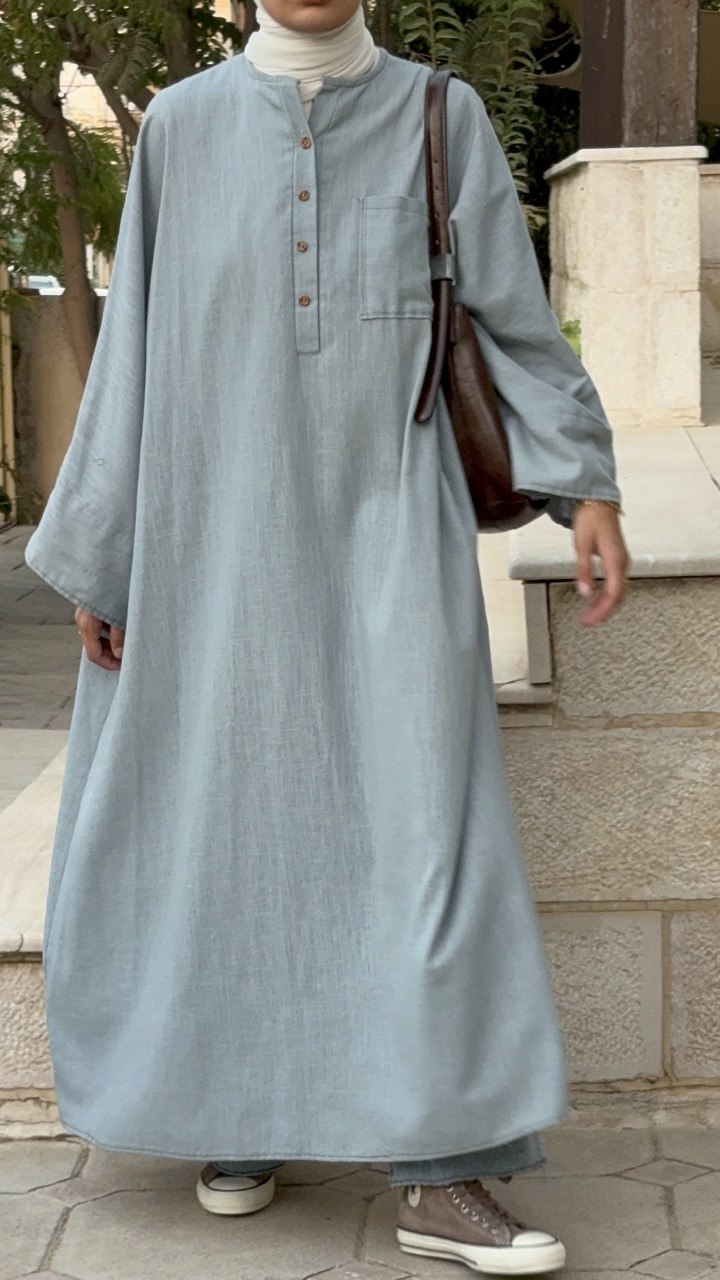 Linen Casual Serene Blue Abaya 