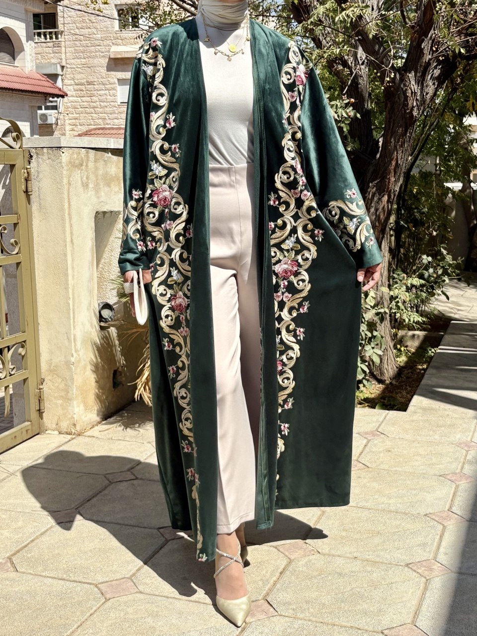 Emerald Embroidered Velvet Abaya 