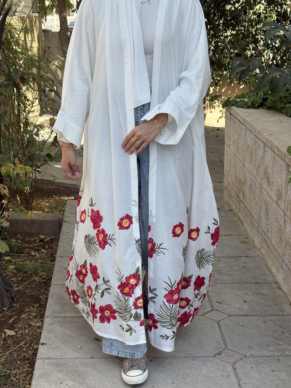 Elegant Soft White Embroidered Abaya