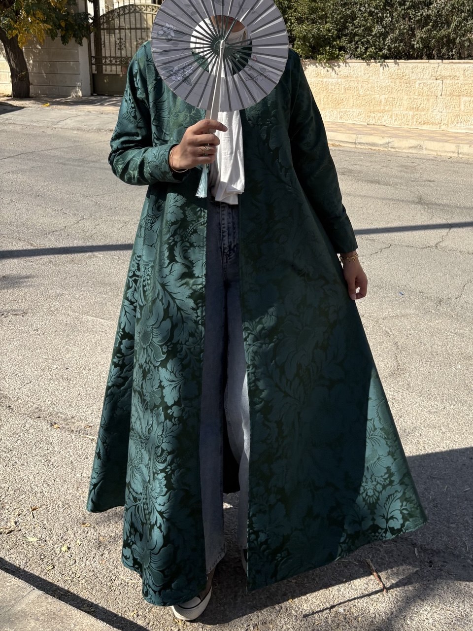 Emerald Bloom Silk Abaya 