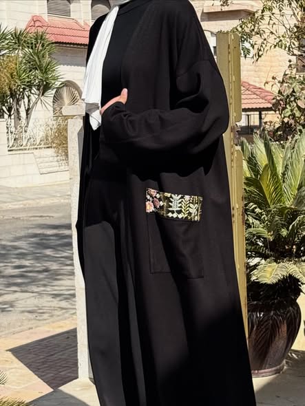 Black Floral Pocket Abaya 