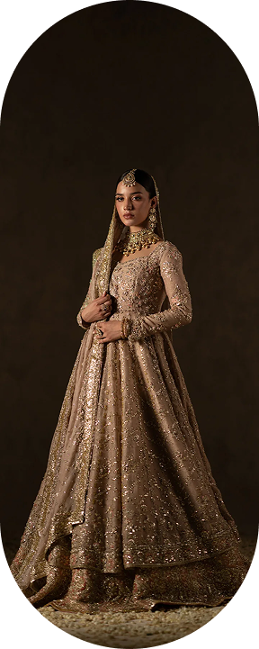 Fashion model in brown outfit with red dupatta