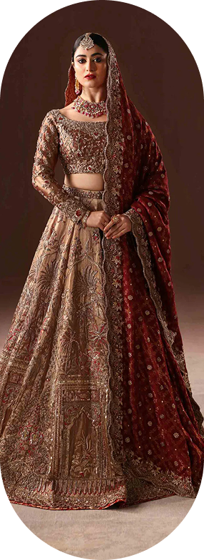 Fashion model in beige outfit