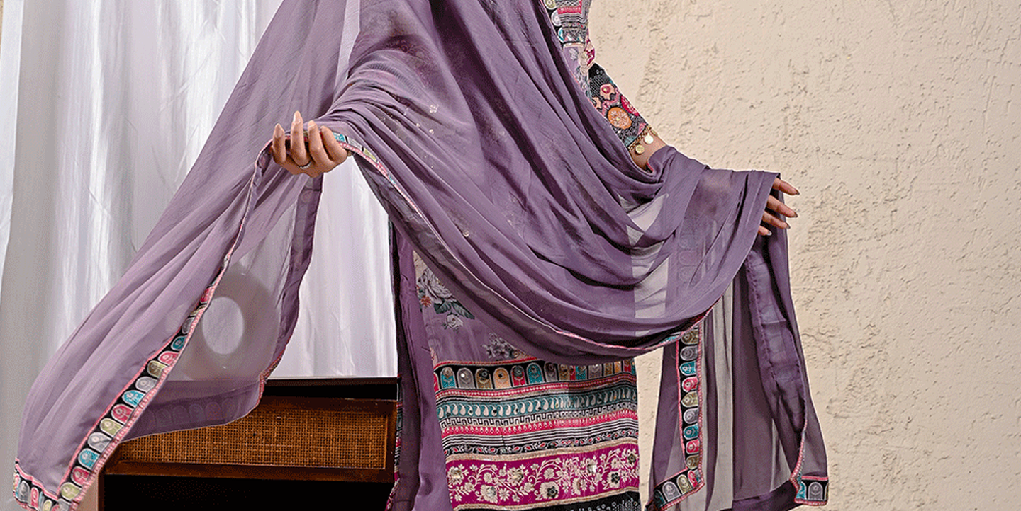Purple ethnic outfit with embroidery