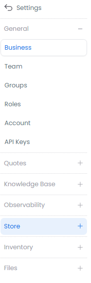 Navigation path to categories management