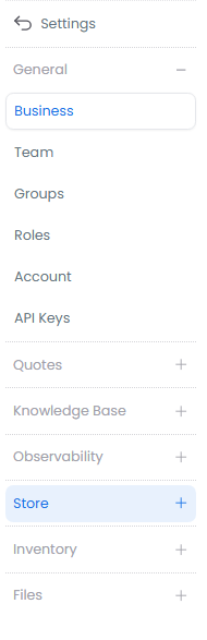 Settings navigation showing Store option