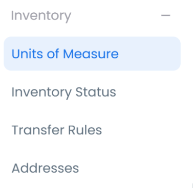 Navigation to Units of Measure settings