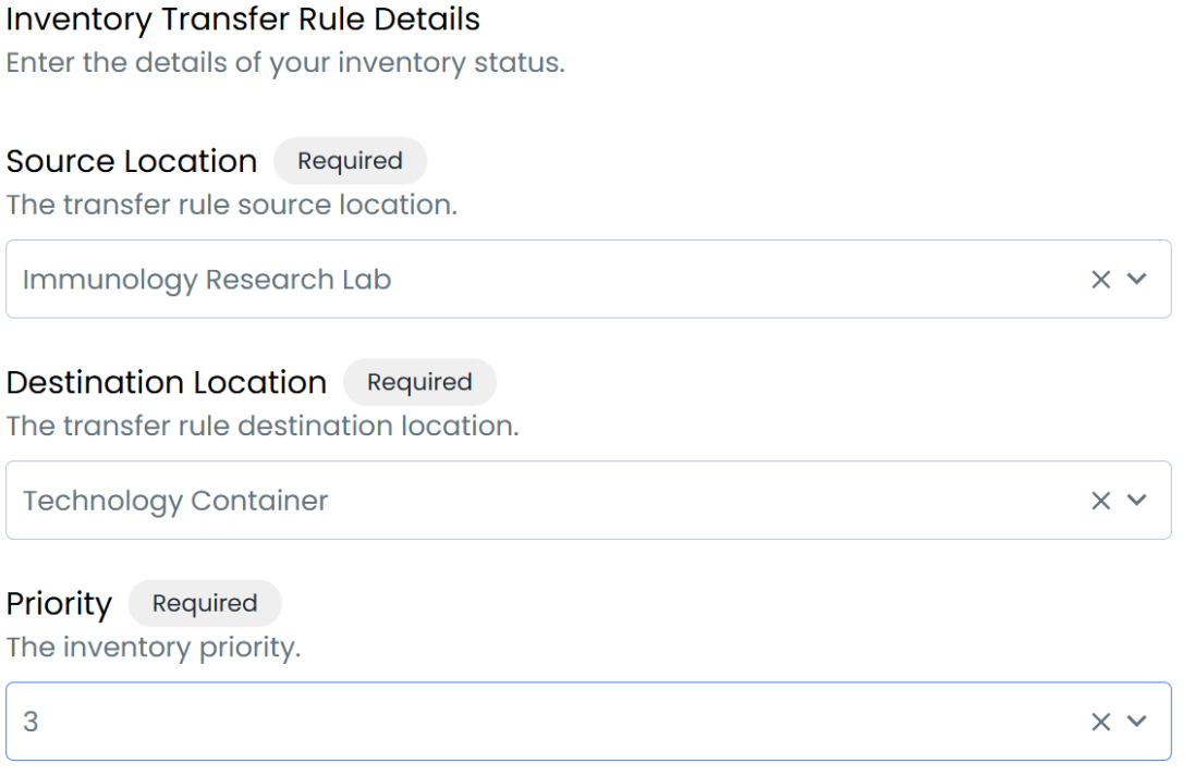 Transfer Rule configuration form