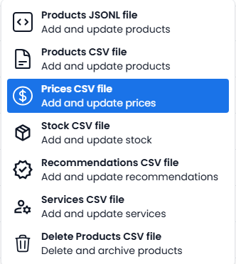 Prices CSV file selection