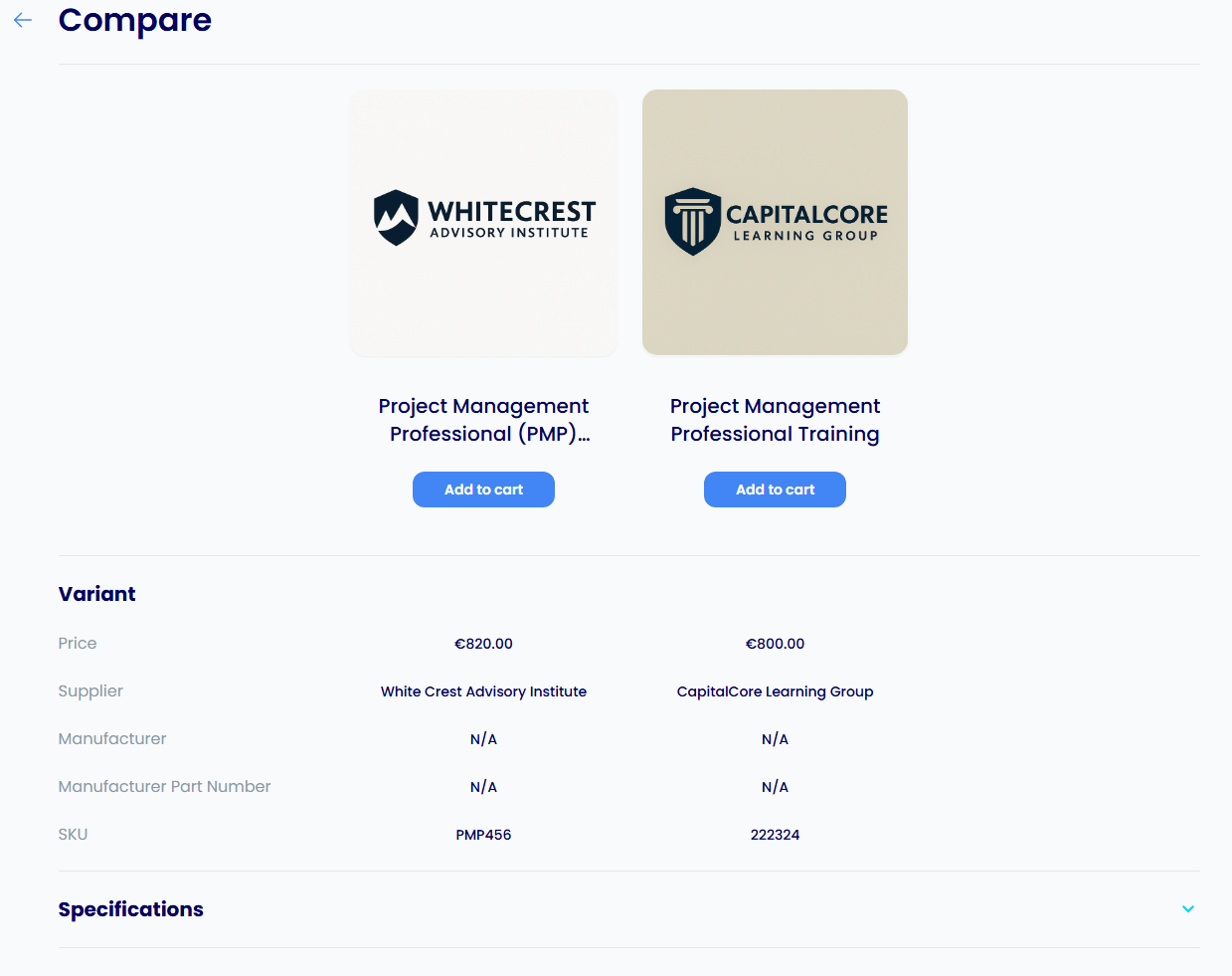 Detailed service comparison information