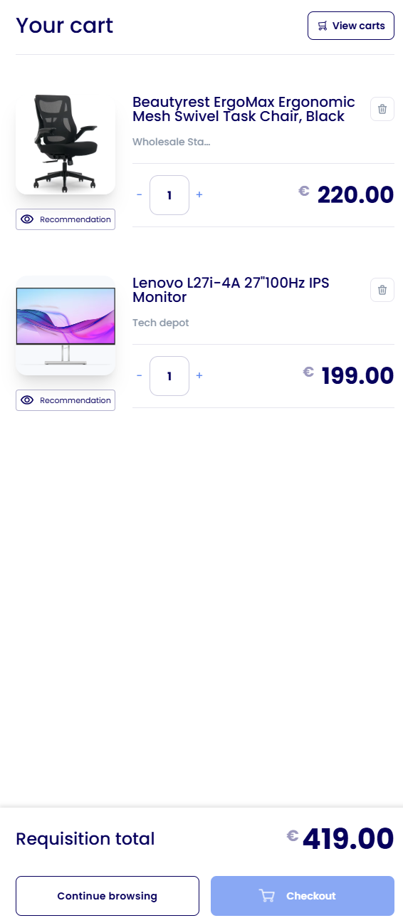 Cart management options