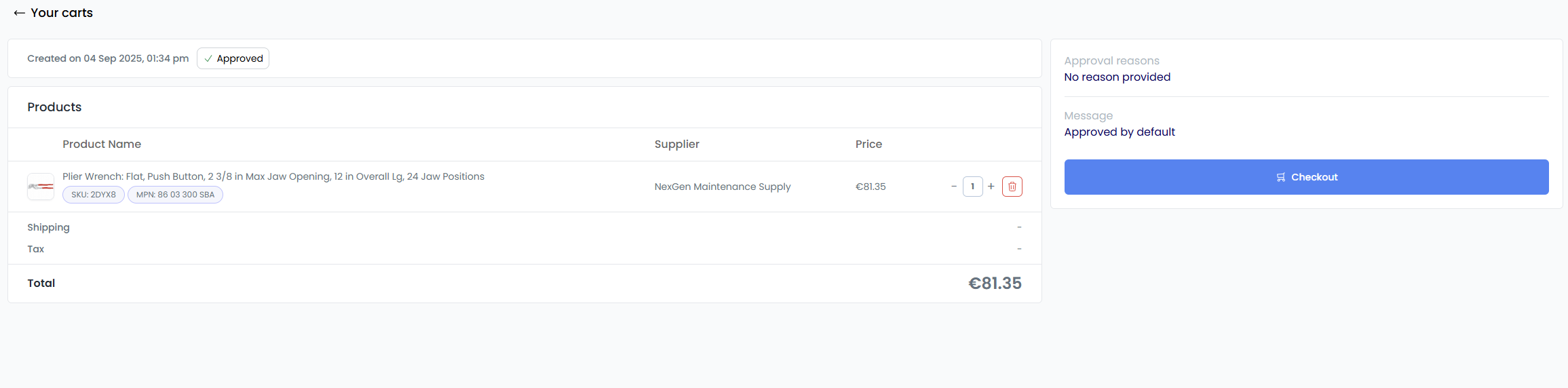 Detailed cart view with management options