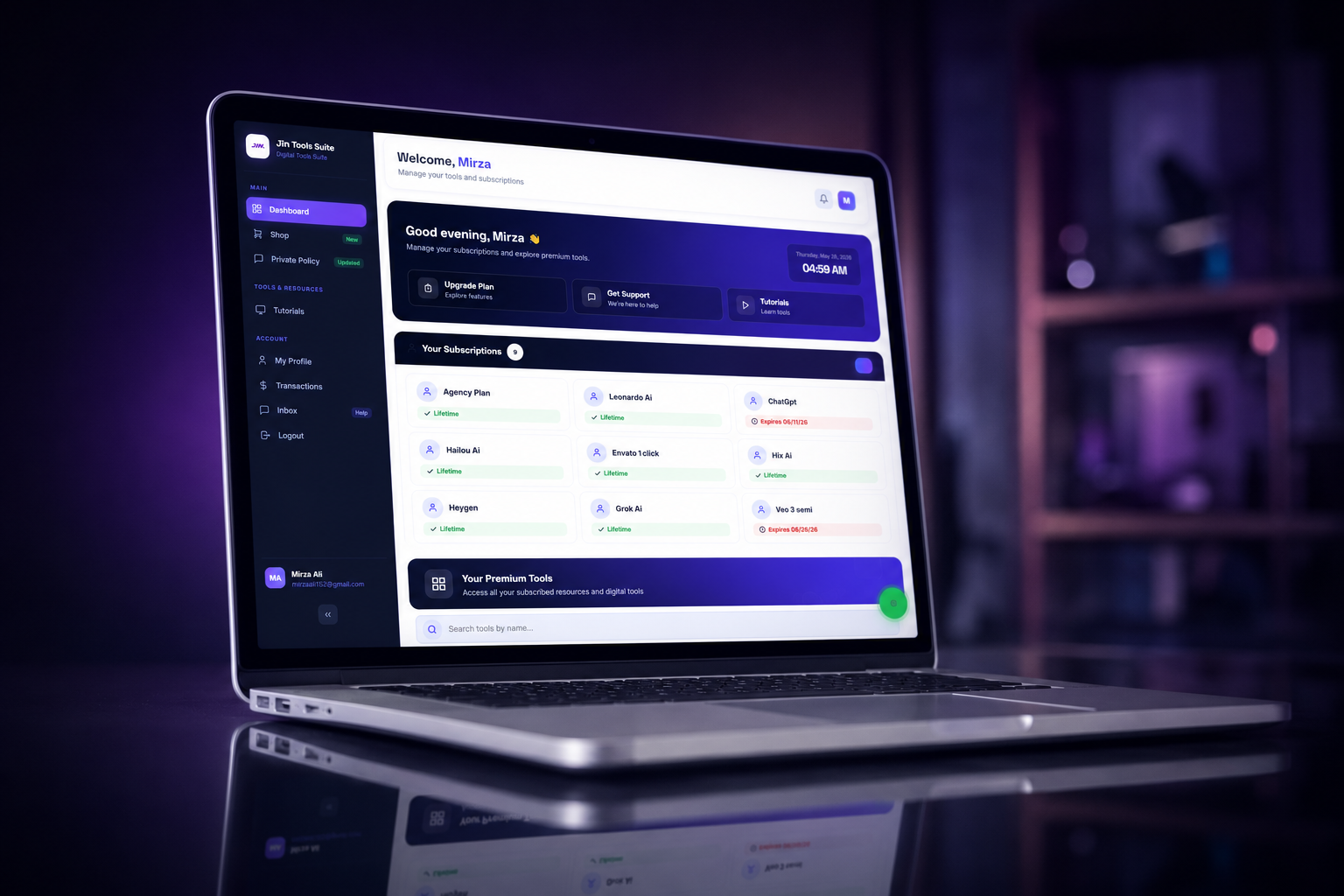 Premium digital tools dashboard