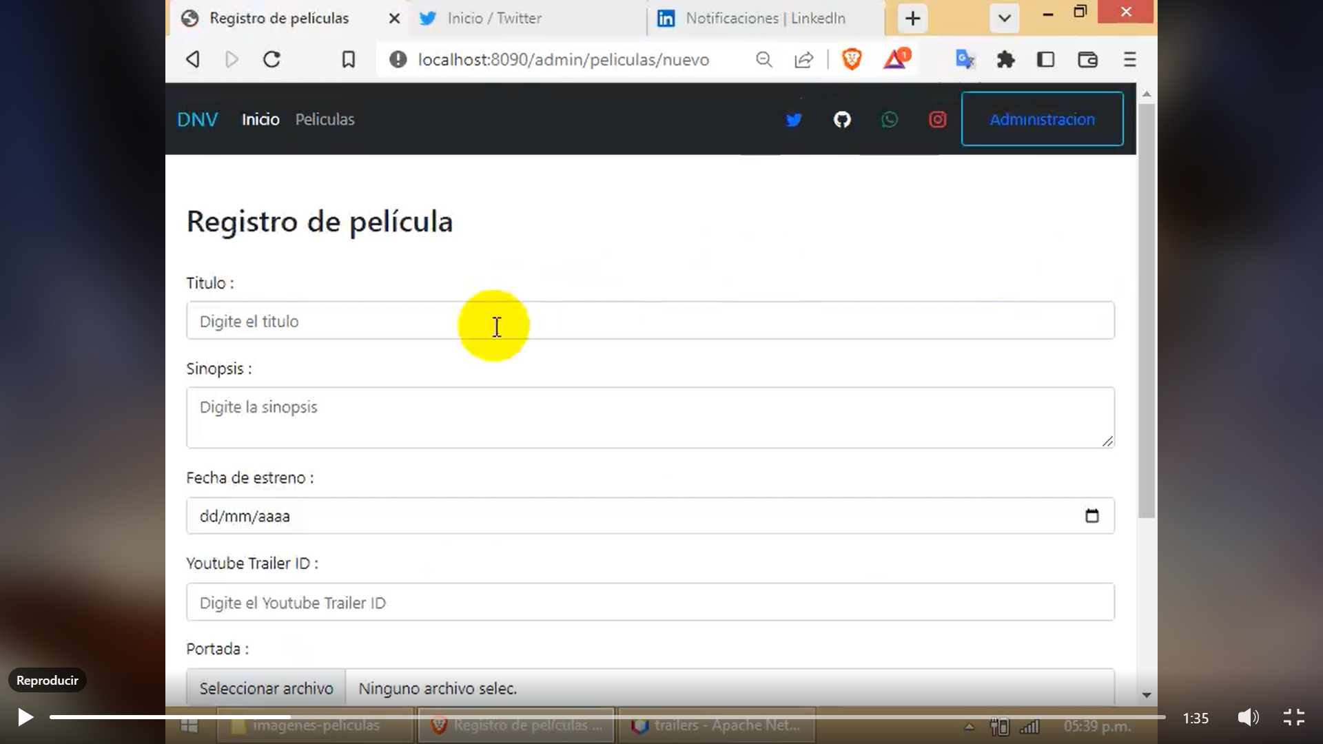 Captura de pantalla de las funcionalidades