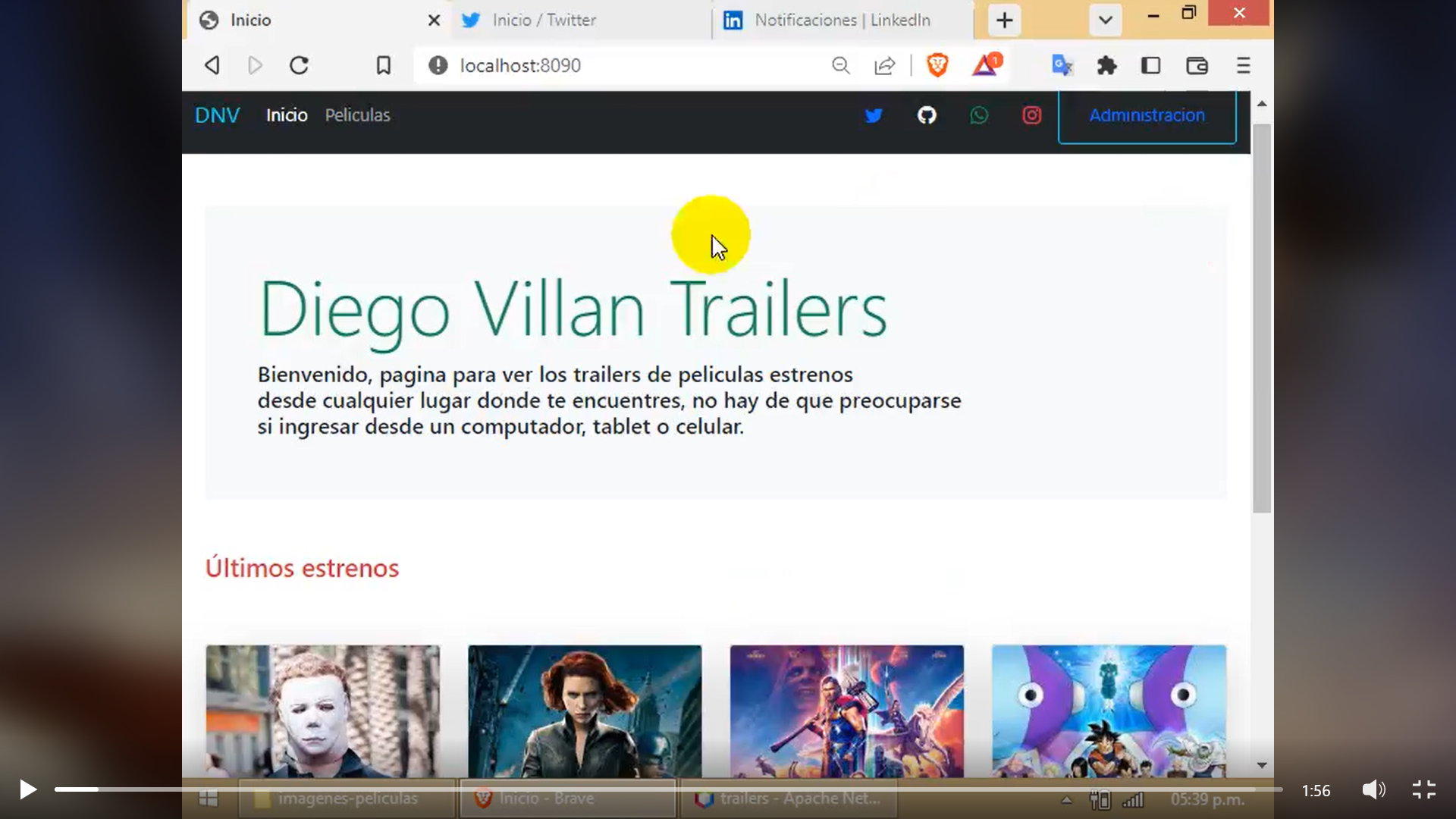 Captura de pantalla de las funcionalidades