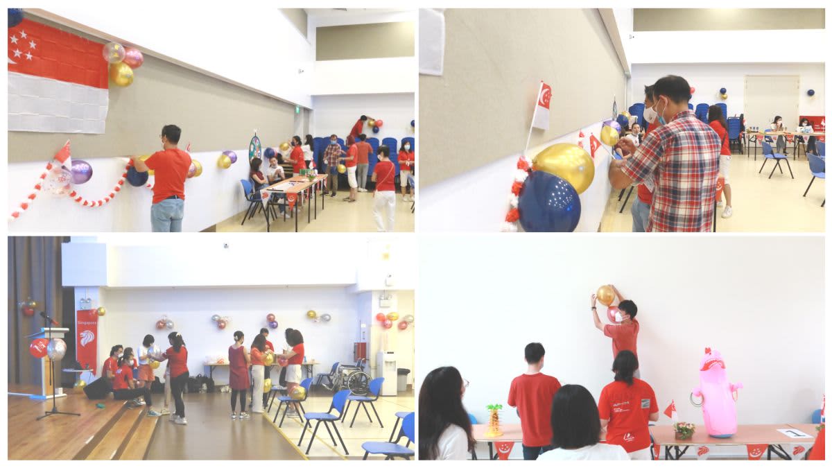 Volunteers decorating the event venue