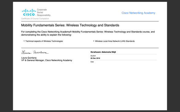CCNA: Mobility Fundamental Certificate