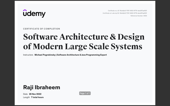 Software Architecture & Design of Large Scale System Certificate