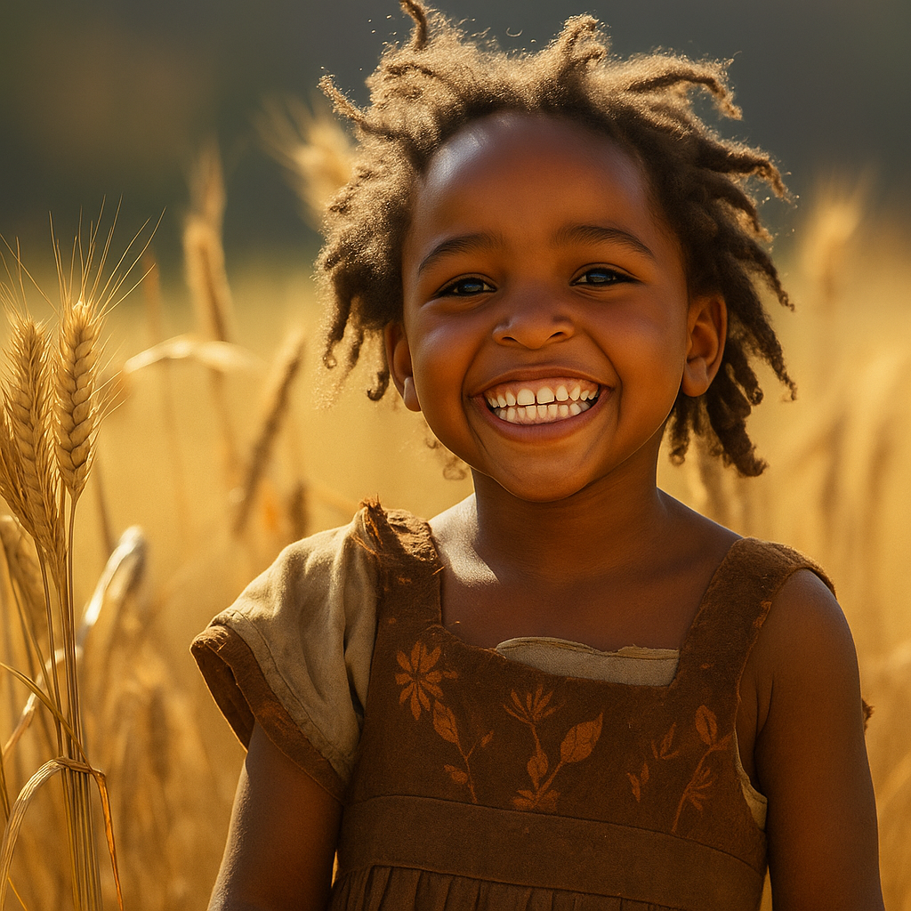 Smiling child in agricultural setting