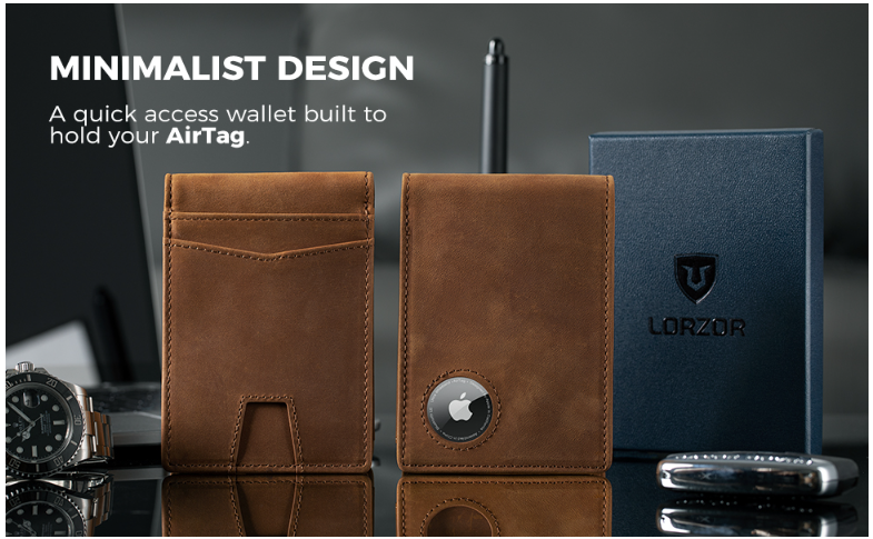 LORZOR AirTag Wallet - Minimalist Front Pocket Mens Wallet for Apple Air  Tag, Full Grain Leather, Bifold RFID Blocking Air Tag Wallets for Men up to