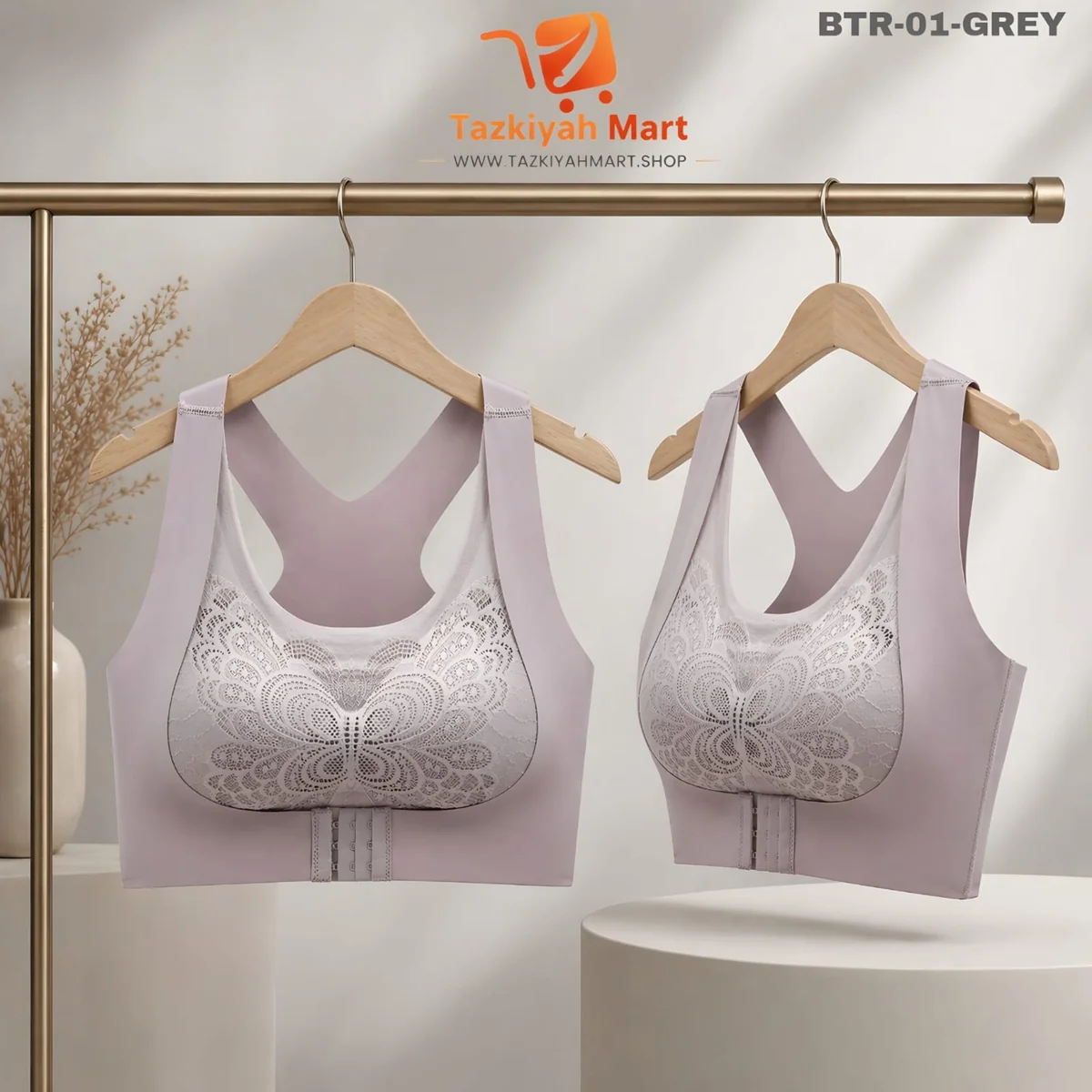 Cotton Push Up Padded Bra - GREY