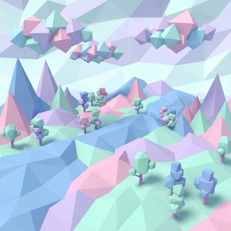 Pastel Low Poly 3D Landscape